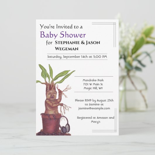 Einladung der Mandrake Babydusche (Stehend Vorderseite)