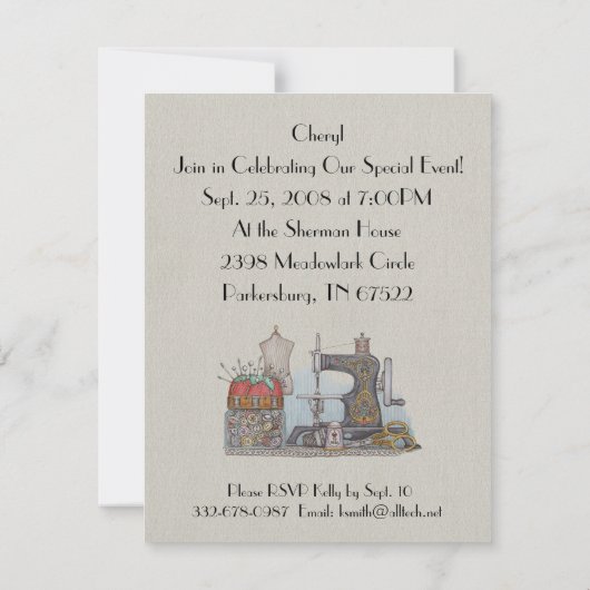 Einladung der manuellen Nähmaschine (Rückseite)