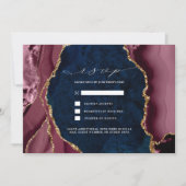 Einladung der Marine, Burgund & Gold Agate Wedding (Vorderseite)