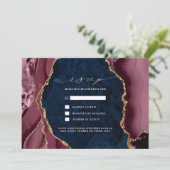 Einladung der Marine, Burgund & Gold Agate Wedding (Stehend Vorderseite)