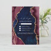 Einladung der Marine, Burgund & Gold Agate Wedding (Stehend Vorderseite)