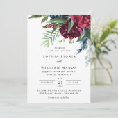Einladung der Marine Burgundy Floral Wedding (Stehend Vorderseite)
