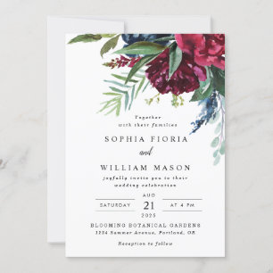 Einladung der Marine Burgundy Floral Wedding