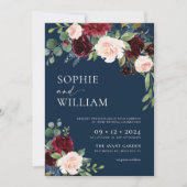 Einladung der Marine Burgundy Floral Wedding (Vorderseite)
