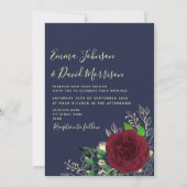 Einladung der Marine Burgundy Floral Wedding (Vorderseite)