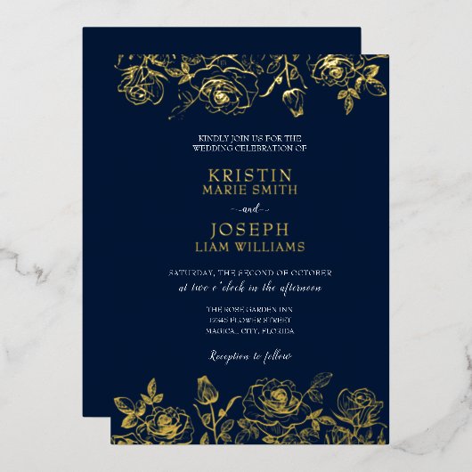 Einladung der Marine und Gold Rose Garden Foil (Vorderseite/Rückseite)