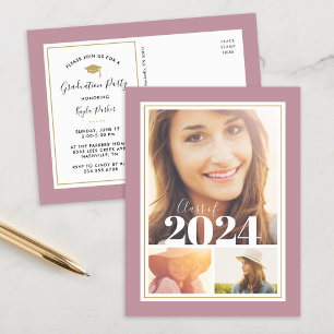 Einladung der Mauve and Gold 3 Foto Graduation Par
