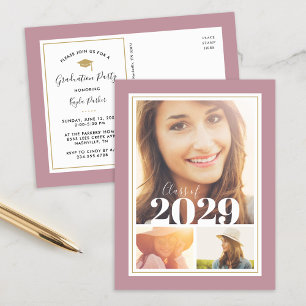 Einladung der Mauve and Gold 3 Foto Graduation Par