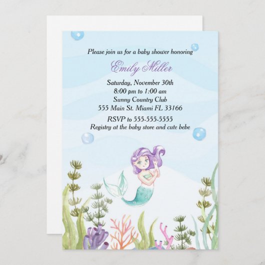 Einladung der Meerjungfrau-Babydusche (Vorne/Hinten)