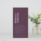 EINLADUNG DER MINIMAL-WEINPLUMTYPOGRAFIE-VERLOBUNG (Stehend Vorderseite)