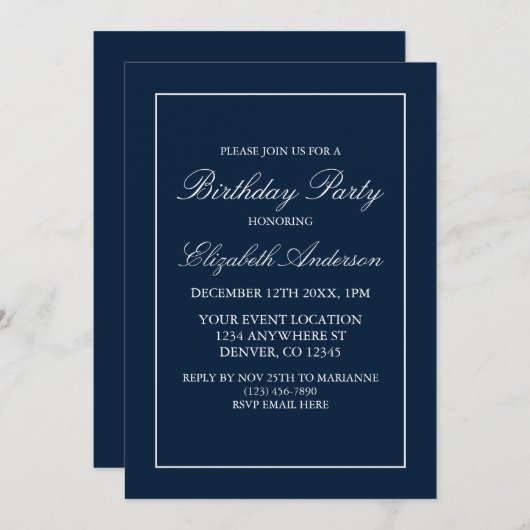 Einladung der Minimalistischen Marine zum Geburtst (Vorne/Hinten)