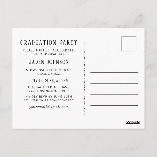 Einladung der Modernen FOTO Graduation Party Postkarte (Rückseite)