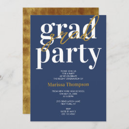 Einladung der modernen Navy Blue Gold Graduation P