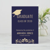 Einladung der modernen Navy Blue Graduation Party (Stehend Vorderseite)