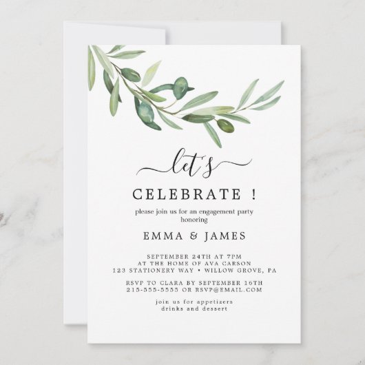 Einladung der modernen Olivenbranche "Let's Celebr (Vorderseite)