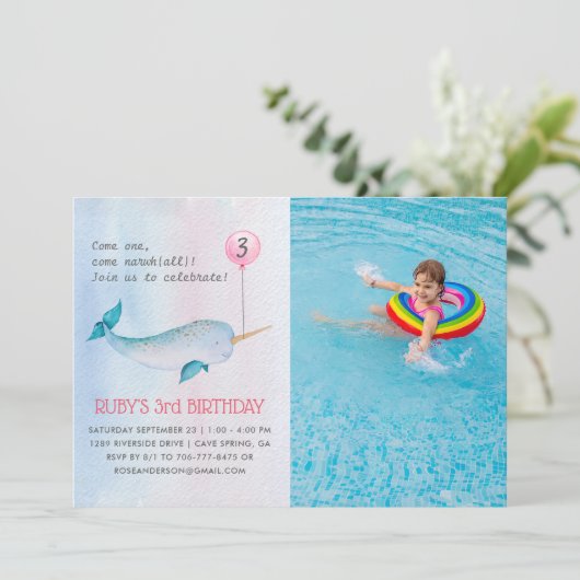 Einladung der Narwhal Birthday Party (Stehend Vorderseite)