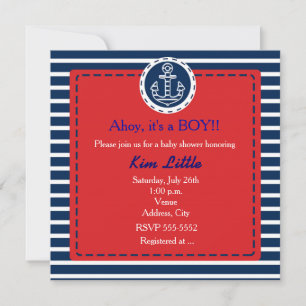 Einladung der Nautic Navy Anchor Red Baby Shower