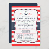 Einladung der Nautic Navy Blue and Red Baby Shower (Vorne/Hinten)