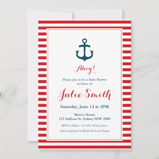 Einladung der Nautical Red Baby Shower (Vorderseite)
