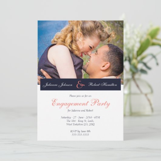 Einladung der Navy Blue Coral Foto (Stehend Vorderseite)