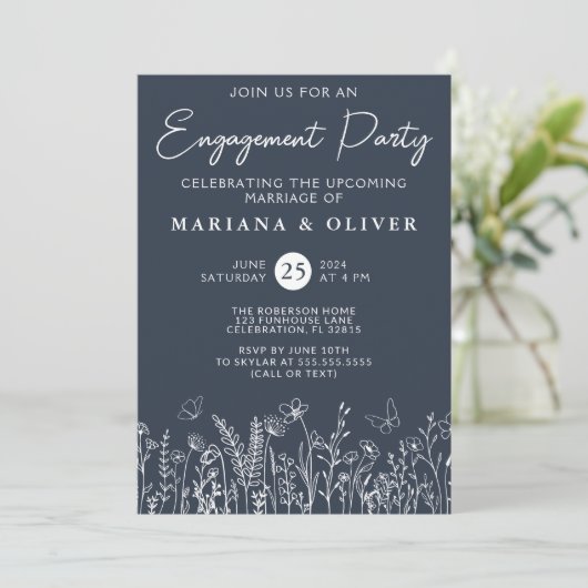 Einladung der Navy Blue Wildblumen (Stehend Vorderseite)