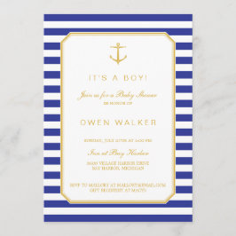 Einladung der Navy & Gold Baby Dusche