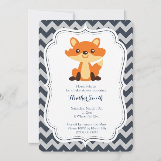 Einladung der Navy Gray Fox Babydusche (Vorderseite)
