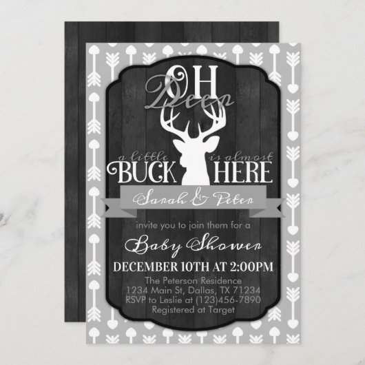 Einladung der Navy Gray Tribal Deer Baby Shower (Vorne/Hinten)