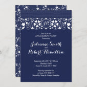Einladung der Navy Lace Monogram (Vorne/Hinten)