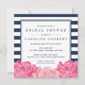 Einladung der Navy Stripe & Pink Peony Bridal Dusc (Vorderseite)