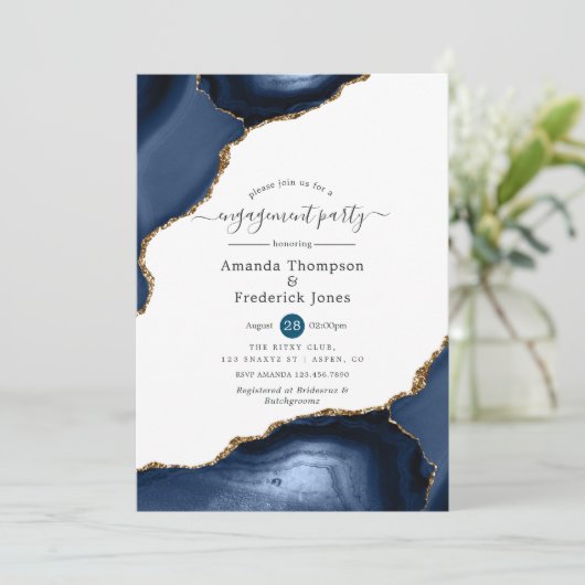 Einladung der Navy und Gold Agate (Stehend Vorderseite)