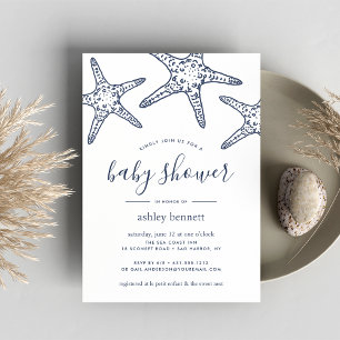 Einladung der Navy & White Starfish Babydusche