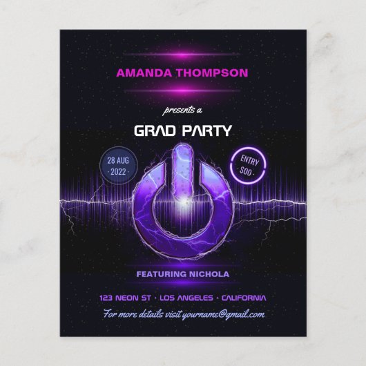 Einladung der Neon DJ Music Graduation Party Flyer (Vorne)