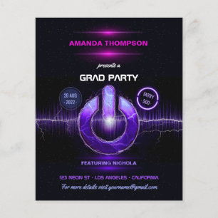 Einladung der Neon DJ Music Graduation Party Flyer
