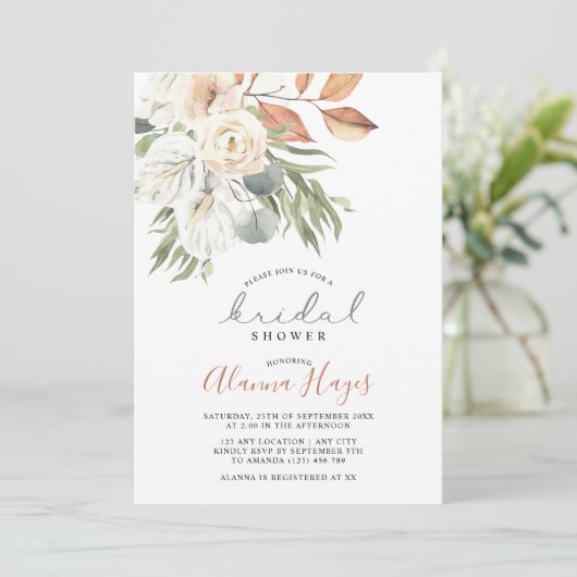 Einladung der neutralen Boho-Blumendusche (Stehend Vorderseite)