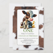 Einladung der Niedlichen Babykuh zum 1. Geburtstag (Vorderseite)