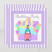 EINLADUNG DER PASTEL CIRCUS CLOWN BIRTHDAY PARTY (Vorne/Hinten)