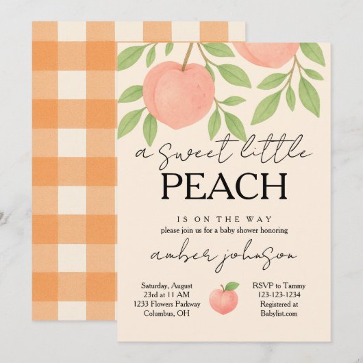 Einladung der Peach Baby Dusche (Vorne/Hinten)