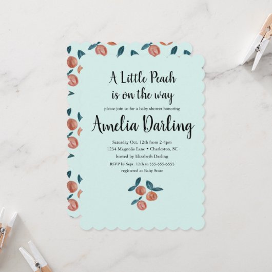 Einladung der Peach Baby Shower Scallop Edge (Vorderseite/Rückseite Beispiel)