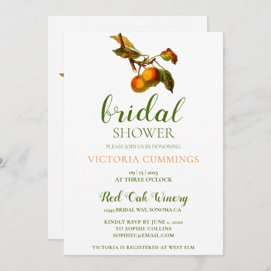 Einladung der Peach Bridal Dusche (Vorne/Hinten)