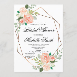 Einladung der Peach Floral Geometric Bridal Dusche