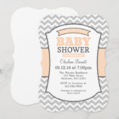 Einladung der Peach Gray Zickzack Baby Dusche (Vorne/Hinten)