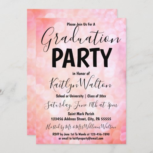 Einladung der Pink Bokeh Graduierungspartei (Vorne/Hinten)