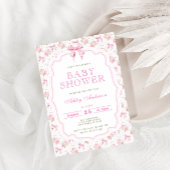 Einladung der Pink Bow and Floral Girl Shower