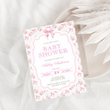 Einladung der Pink Bow and Floral Girl Shower