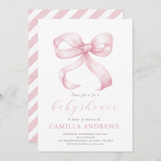 Einladung der Pink Bow Baby Shower Girl (Vorne/Hinten)