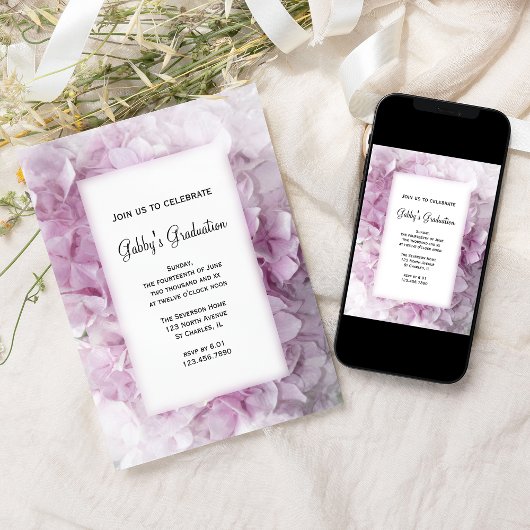 Einladung der Pink Hydrangea Graduation Party