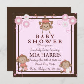 Einladung der Pink Monkey Baby Dusche (Vorne/Hinten)