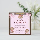 Einladung der Pink Monkey Baby Dusche (Stehend Vorderseite)