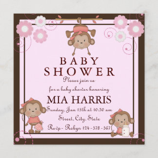 Einladung der Pink Monkey Baby Dusche